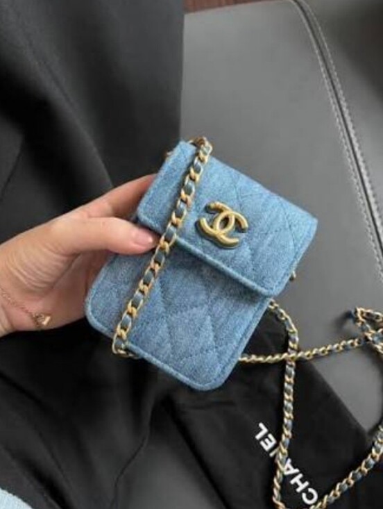 Handbags - CC Denim  Quilted  Mini Crossbody Bag with Gold Chain